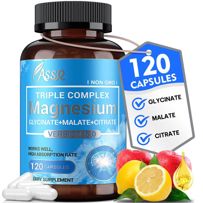 ASSR Triple Magnesium Complex – 300mg Magnesium Supplement with Glycinate, Malate & Citrate – Supports Relaxation, Muscle & Nerve Function ASSR