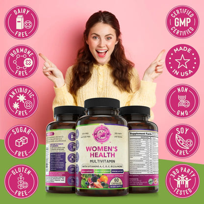 Womens Daily Multivitamins & Multimineral Supplement for Energy, Mood, Focus, Hair WHOLE WORLD WELLNESS