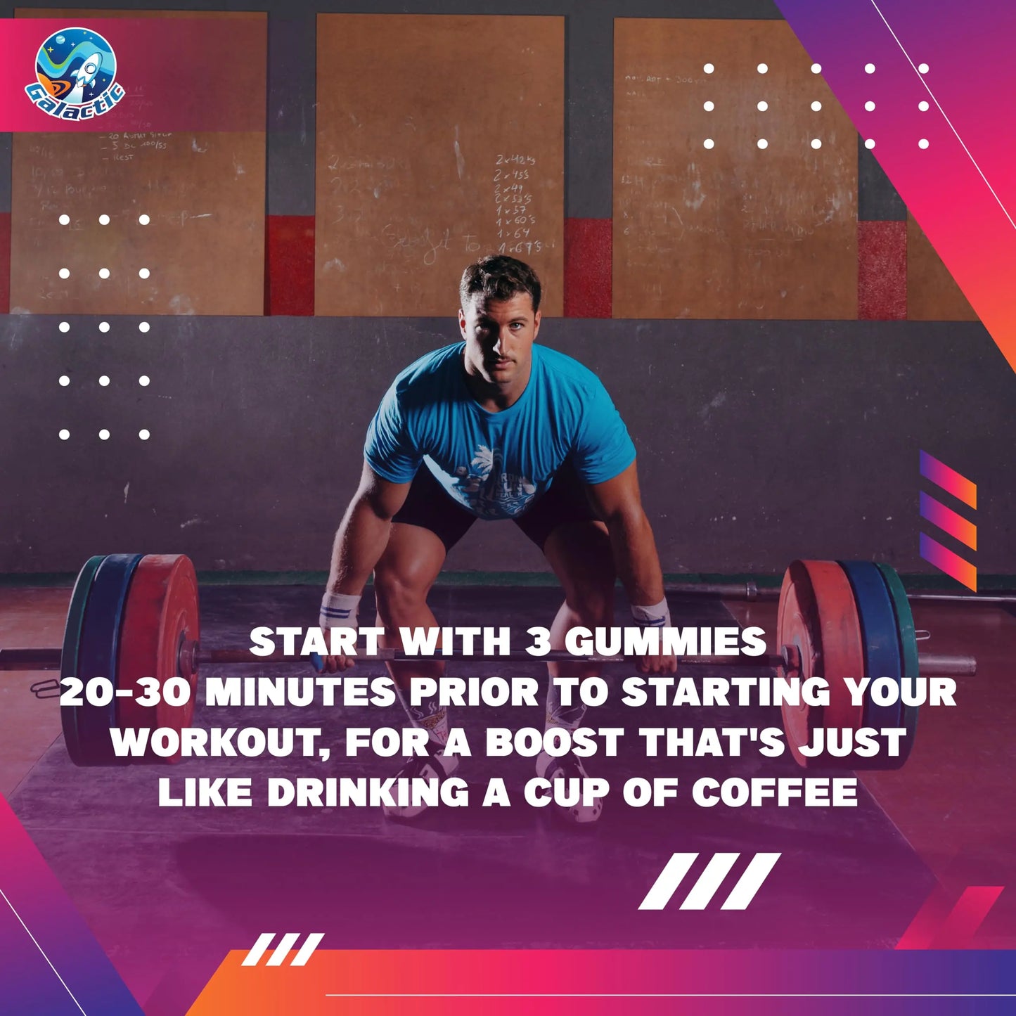 Galactic Pre-Workout Gummies, All Natural, 250mg Caffeine, Beta-Alanine, L-Citrulline Galactic