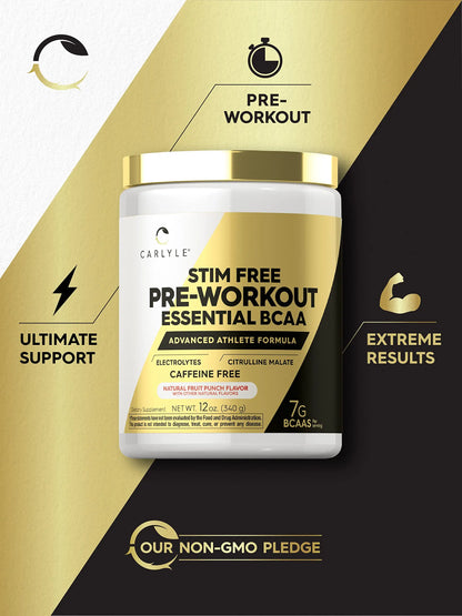 Carlyle Stim Free Pre Workout Powder | BCAA Amino Acids | 7g BCAA | Fruit Punch Flavor Carlyle