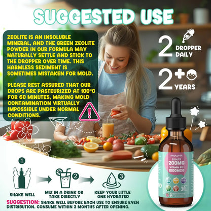 Zeolite Detox for Kids and Adults, 200mg Zeolite Liquid Drops with 1000mcg Vitamin B12, Organic Chlorella, 10 billion CFU & Prebiotics for Gut Support & Speech, Immune, Bone, Energy*, Strawberry, 60ML molorik pure buy supplements Au