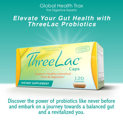 Global Health Trax GHT - ThreeLac Probiotic Capsules, 120 Count - Comprehensive Digestive Support for Men, Women, and Children - Immune System and Gut Balance, Non-GMO ght Global Health TraxBuy Supplements Australia