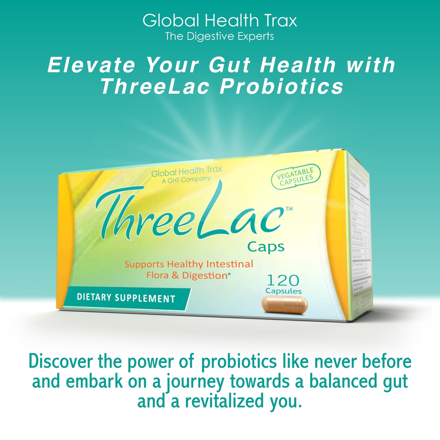 GHT - ThreeLac Probiotic Capsules, 240 Ct - Comprehensive Digestive Support for Men, Women, and Children - Immune System and Gut Balance, Non-GMO ght Global Health TraxBuy Supplements Australia