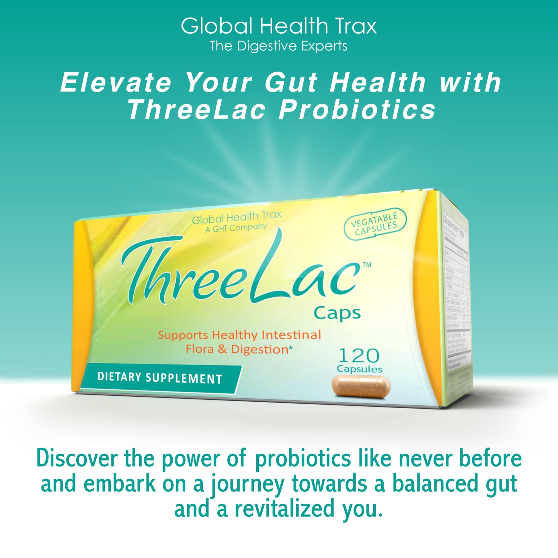 Global Health Trax GHT - ThreeLac Probiotic Capsules, 480 Count - Comprehensive Digestive Support for Men, Women, and Children - Immune System and Gut Balance, Non-GMO ght Global Health TraxBuy Supplements Australia