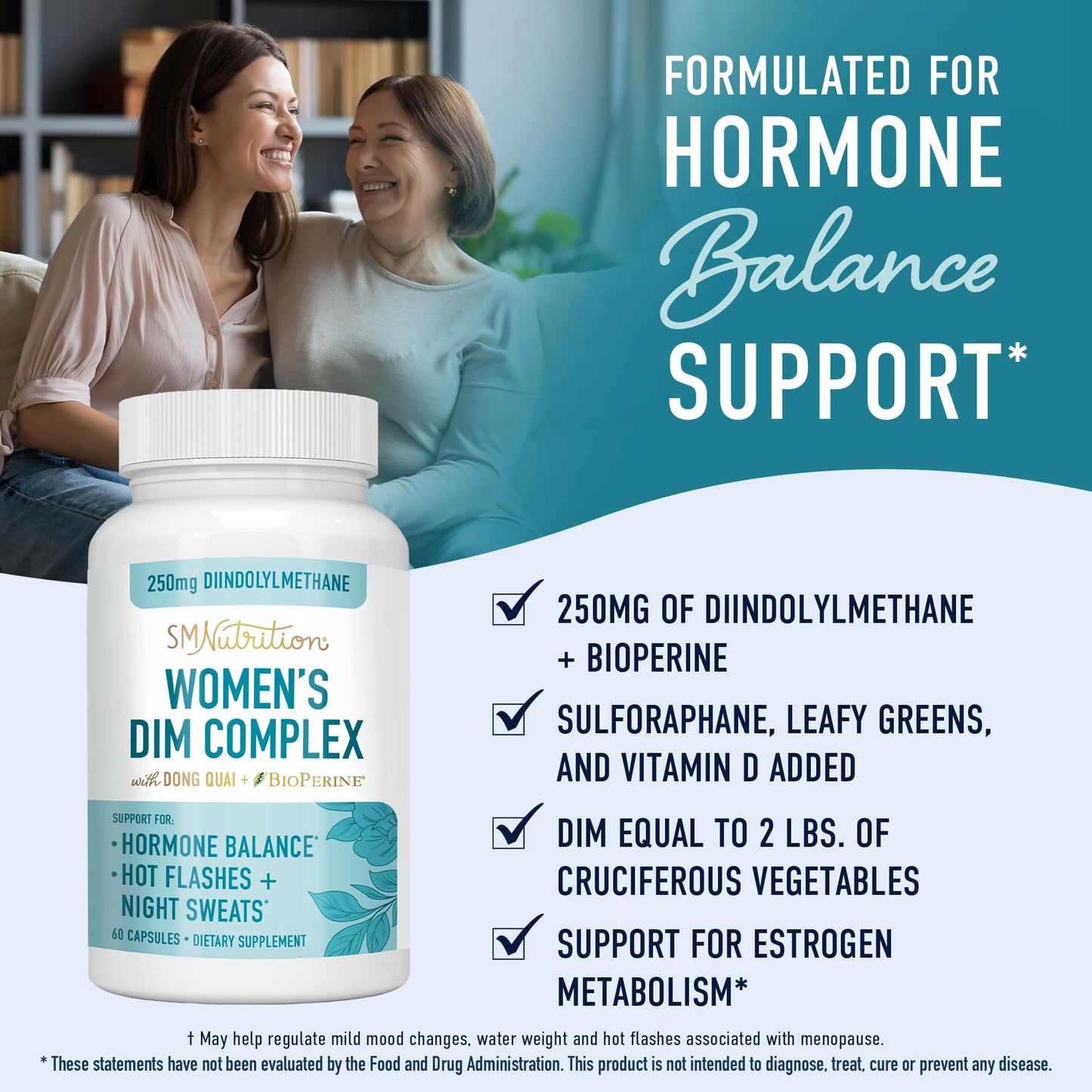 DIM Supplement Complex 250 mg | Estrogen Balance for Women | Hormone Menopause Relief SMNutrition