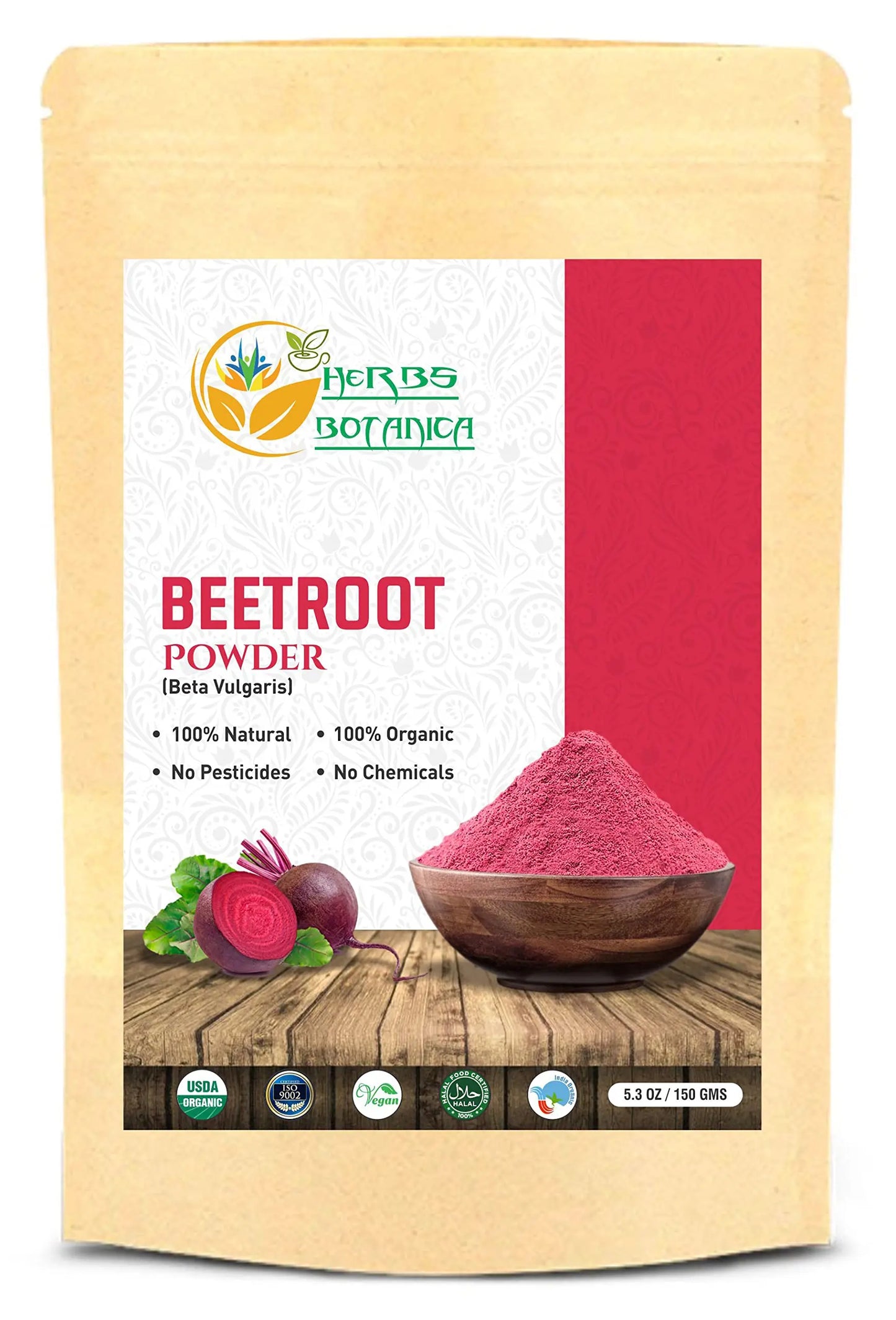 Herbs Botanica Beetroot Powder Organic for Baking and Smoothies | Nitric Oxide Suppement Herbs Botanica