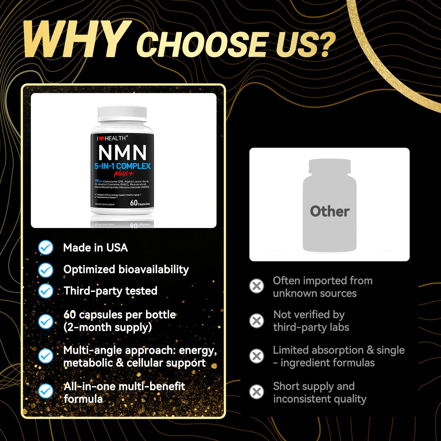 I LOVE HEALTH NMN Complex Plus+ for Women & Men with NAC, Alpha Lipoic Acid, CoQ10 & Resveratrol – 5-in-1 Cellular Energy & Healthy Aging Support – 60 Capsules, Non-GMO, Made in USA I LOVE HEALTHBuy Supplements Australia