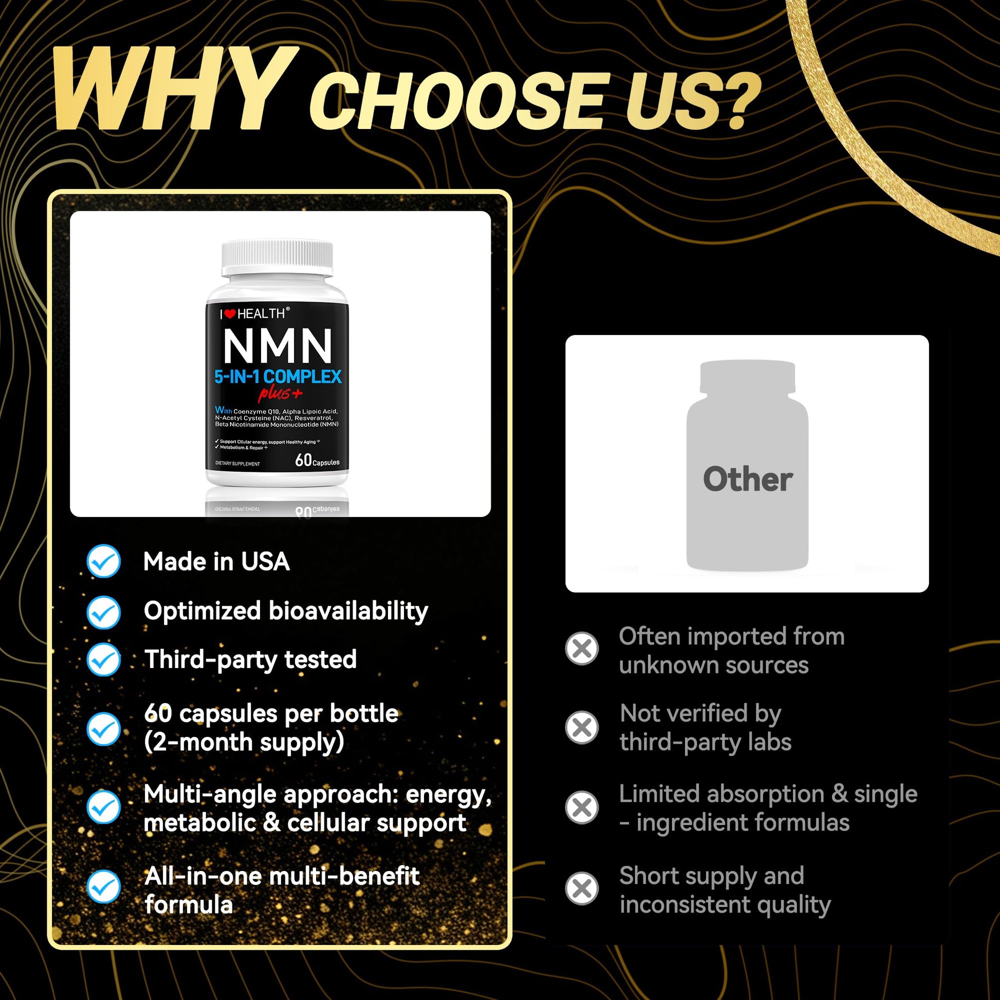I LOVE HEALTH NMN Complex Plus+ for Women & Men with NAC, Alpha Lipoic Acid, CoQ10 & Resveratrol – 5-in-1 Cellular Energy & Healthy Aging Support – 60 Capsules, Non-GMO, Made in USA I LOVE HEALTHBuy Supplements Australia