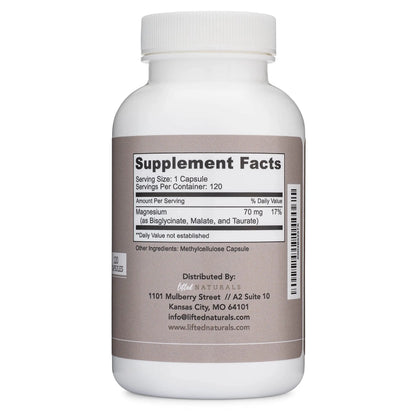 Magnesium Complex - Lifted Naturals Magnesium Supplement w/Bisglycinate, Malate, Taurate - 120 Capsules - Bioavailable Magnesium Formula for Mood, Sleep, Energy Support* Lifted Naturals buy supplements Au