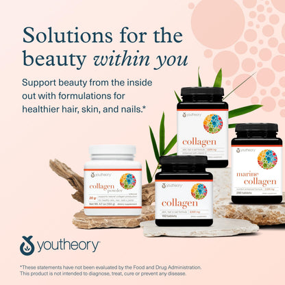 Youtheory Collagen Powder - Hydrolyzed Collagen Peptides with Vitamin C - Supports Healthy Bones, Joints & Immune System* - Unflavored - 10 oz (10-Day Supply) YoutheoryBuy Supplements Australia