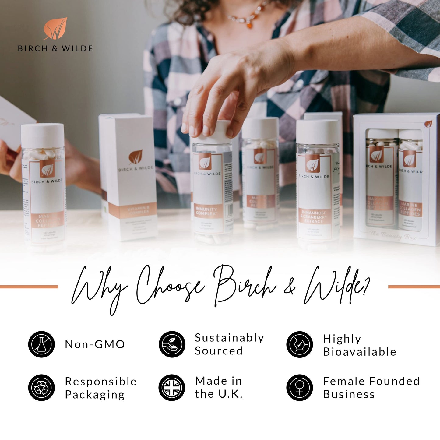 Marine Collagen Peptides Capsules - Hydrolyzed Collagen Supplements for Women & Men - High Strength Capsules Formula BIRCH & WILDEBuy Supplements Australia