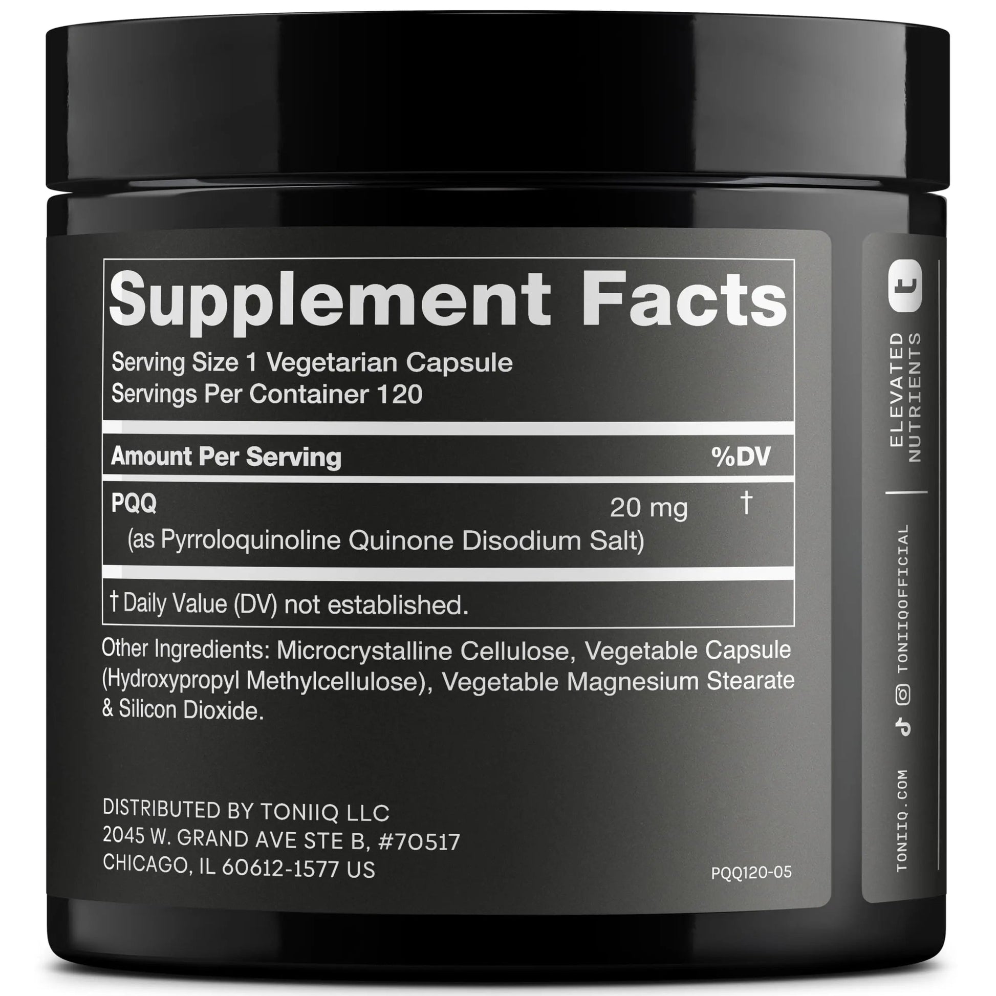 Toniiq 99%+ 20mg Supplement - Ultra High Purity PQQ 20mg Concentrated Formula - PQQ 20 mg 120 Capsules - Pyrroloquinoline Quinone Supplement - 1 Capsule Serving - Vegetarian Capsules Toniiq buy supplements Au