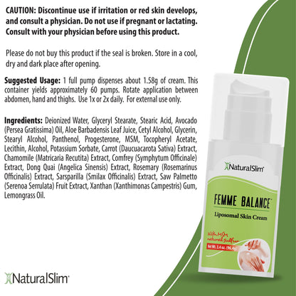 NaturalSlim Femme Balance - Progesterone Cream for Women - Natural Hormonal Balance & Menopause NaturalSlim