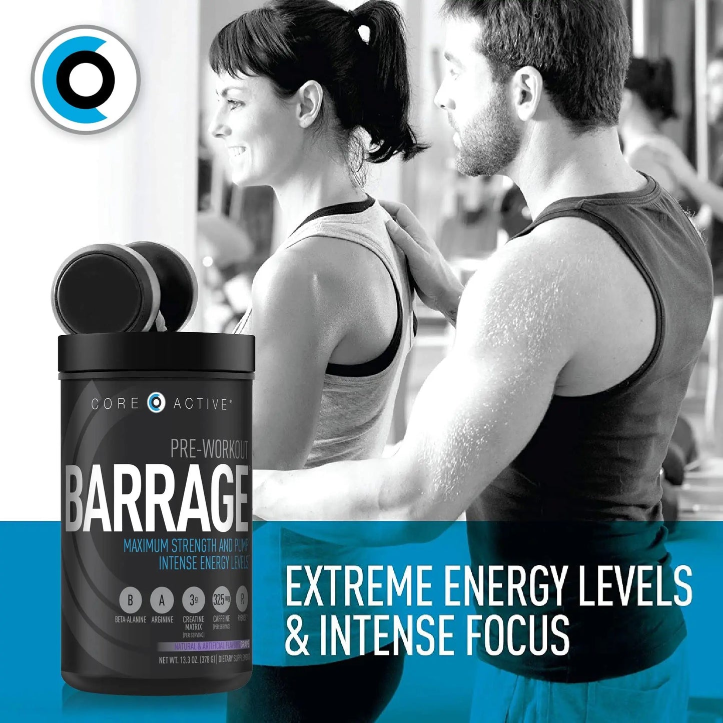 (CORE)ACTIVE Barrage Pre Workout Powder - Preworkout for Women & Men, Creatine (CORE)ACTIVE