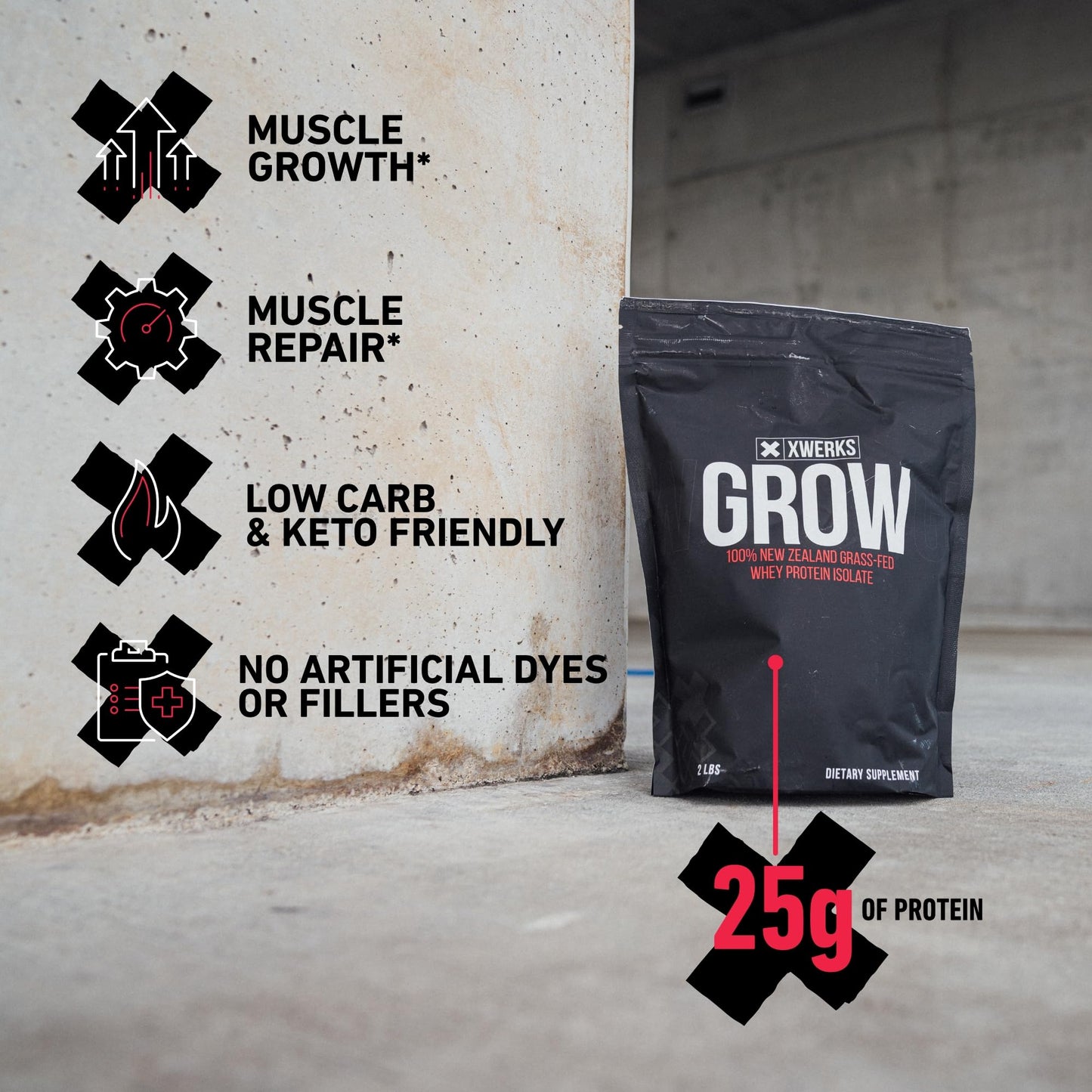 Xwerks Grow 100% New Zealand Grass-Fed Whey Protein - 25g of Pure Isolate Protein Xwerks