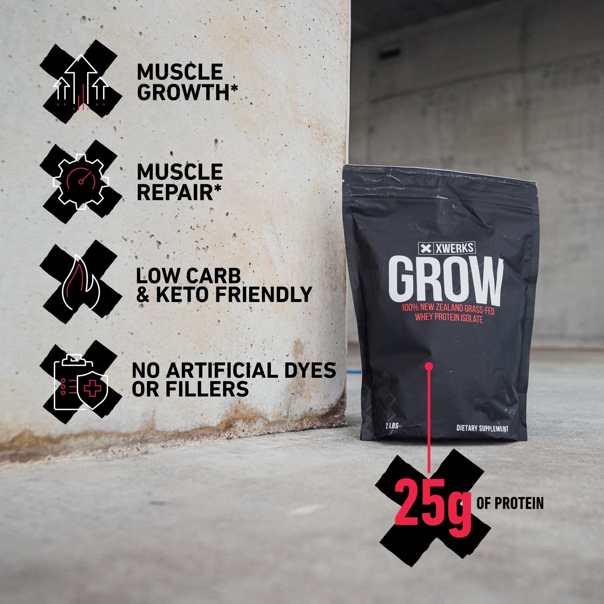 Xwerks Grow 100% New Zealand Grass-Fed Whey Protein - 25g of Pure Isolate Protein Xwerks