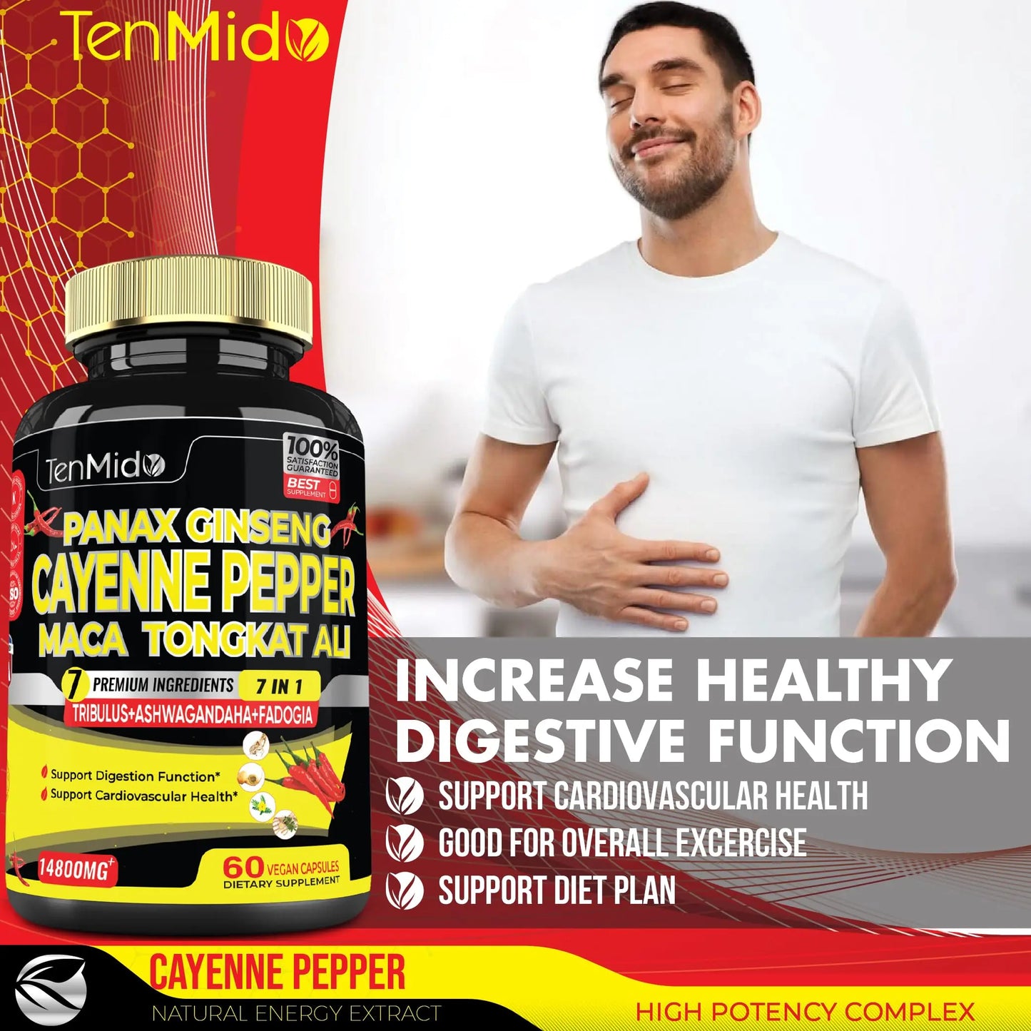 2 Packs 60 Caps 14800mg - Cayenne Pepper Supplements Extract Capsules - Tongkat Ali Tenmido