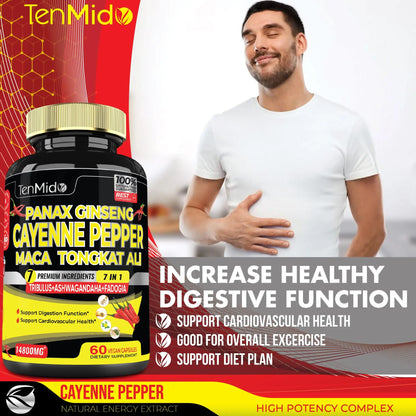 2 Packs 60 Caps 14800mg - Cayenne Pepper Supplements Extract Capsules - Tongkat Ali Tenmido