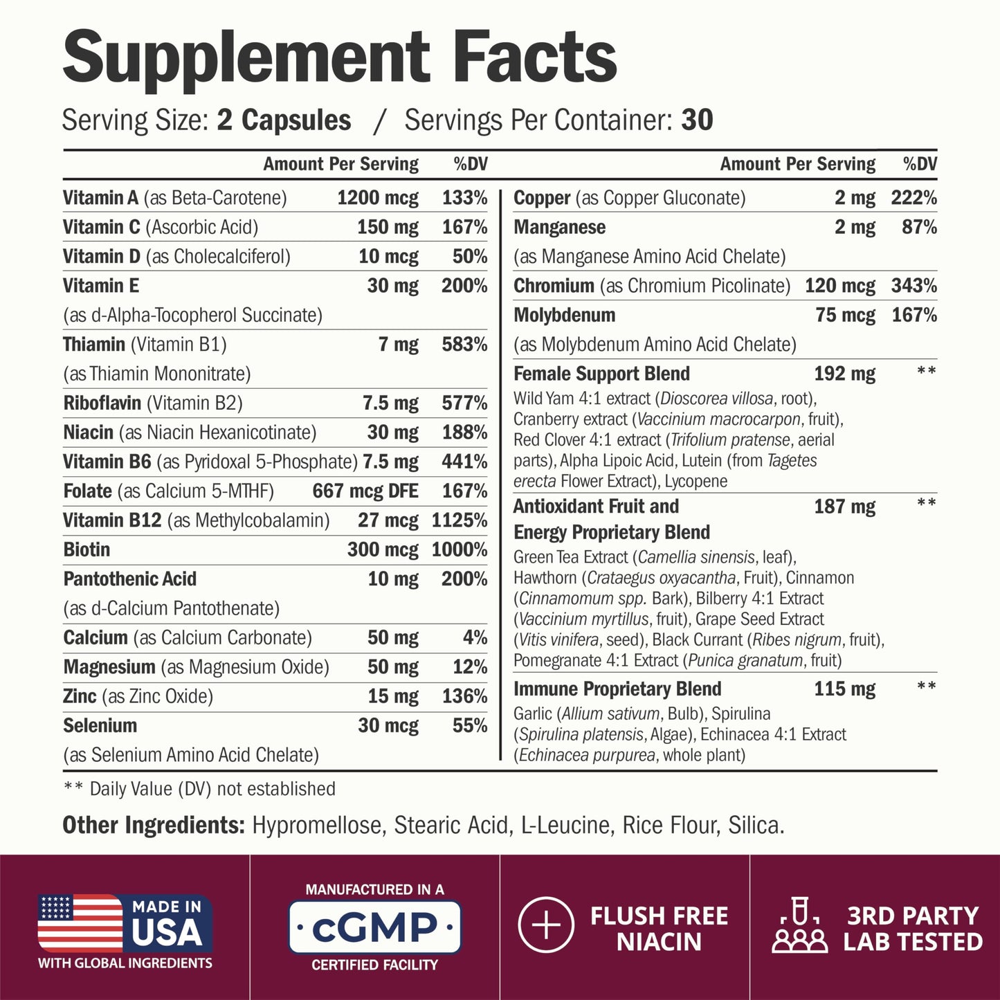 Multivitamin for Women with Methylated Vitamins and Chelated Minerals for Energy, Focus and Immune Health