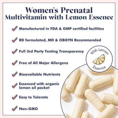 FullWell Prenatal Vitamins Lemon | choline, folate, vitamin D for fetal growth, brain development FullWell