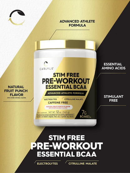 Carlyle Stim Free Pre Workout Powder | BCAA Amino Acids | 7g BCAA | Fruit Punch Flavor Carlyle