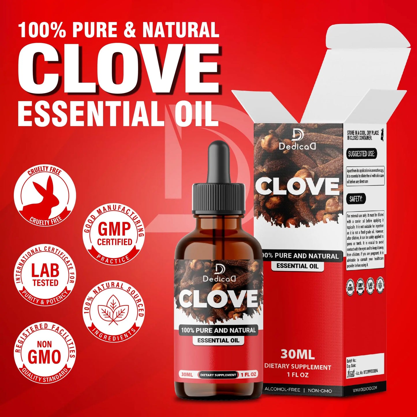 DEDICAD - 1 FL Oz - 30ml - Clove Essential Oil Supplement – for Toothache, Oral Care, Skin & Hair – Clove Oil Organic DEDICAD buy supplements Au