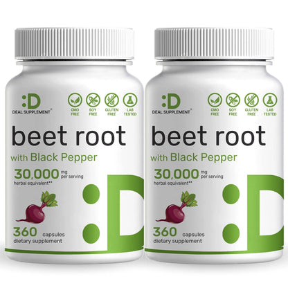 Two Pack Beet Root Capsules 30000mg Per Serving, 720 Counts | with Black Pepper Extract Eagleshine Vitamins