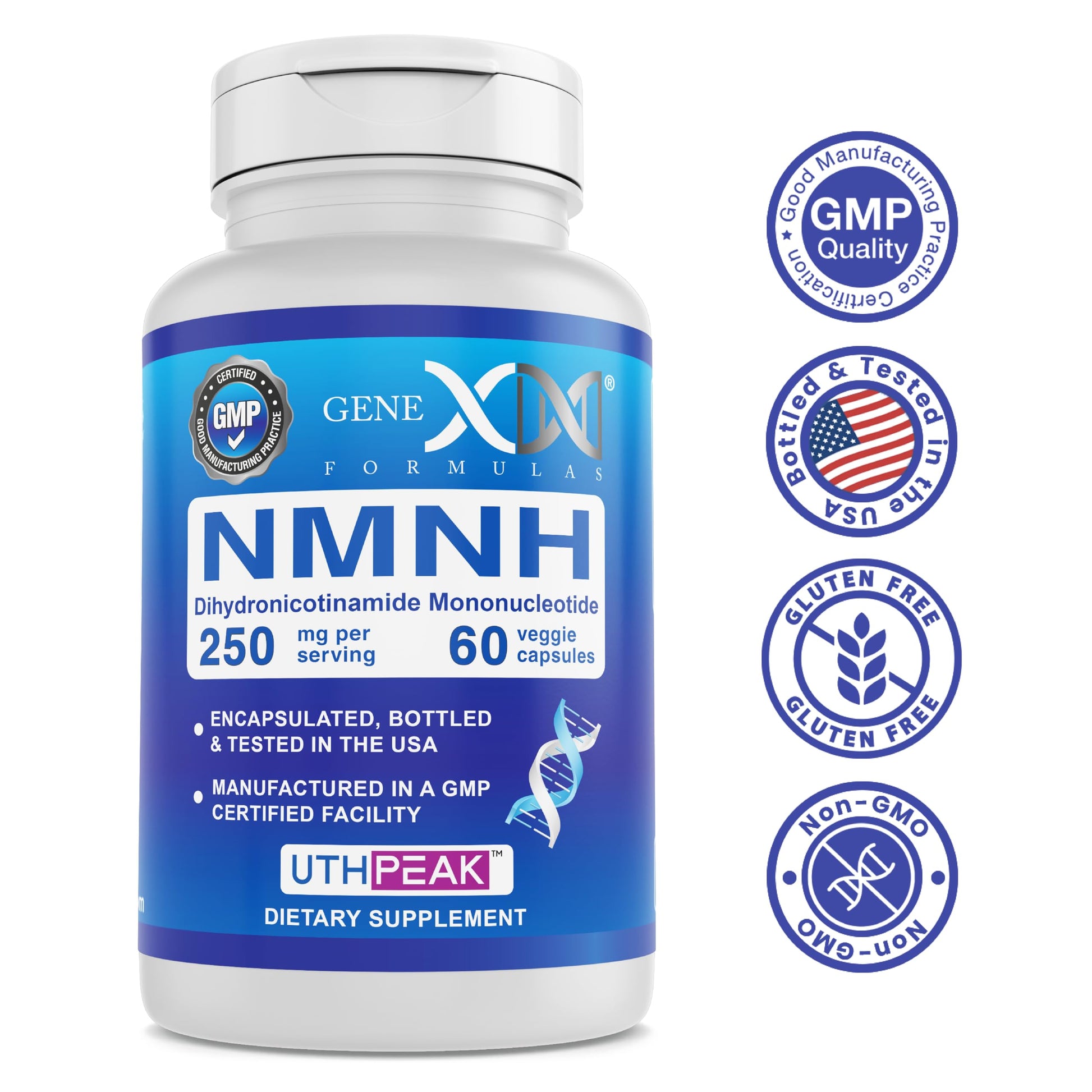 Genex Formulas 250mg NMNH (60 Capsules - 30 Servings) | Uthpeak™ NMNH (Dihydronicotinamide Mononucleotide) NAD+ Precursor for Healthy Aging - Non-GMO, Gluten-Free, Vegetarian Genex FormulasBuy Supplements Australia