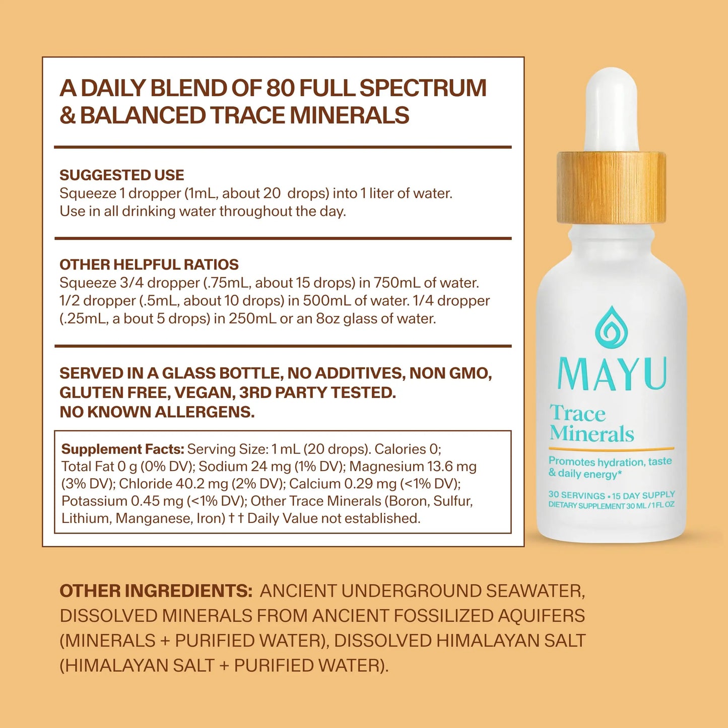 MAYU Trace Mineral Drops - 1 Bottle - 80+ Full-Spectrum Ionic Minerals for Water - Great-Tasting Mineral Supplement for Hydration - Magnesium, Potassium & Zinc - No Additives - 30 Servings mayu