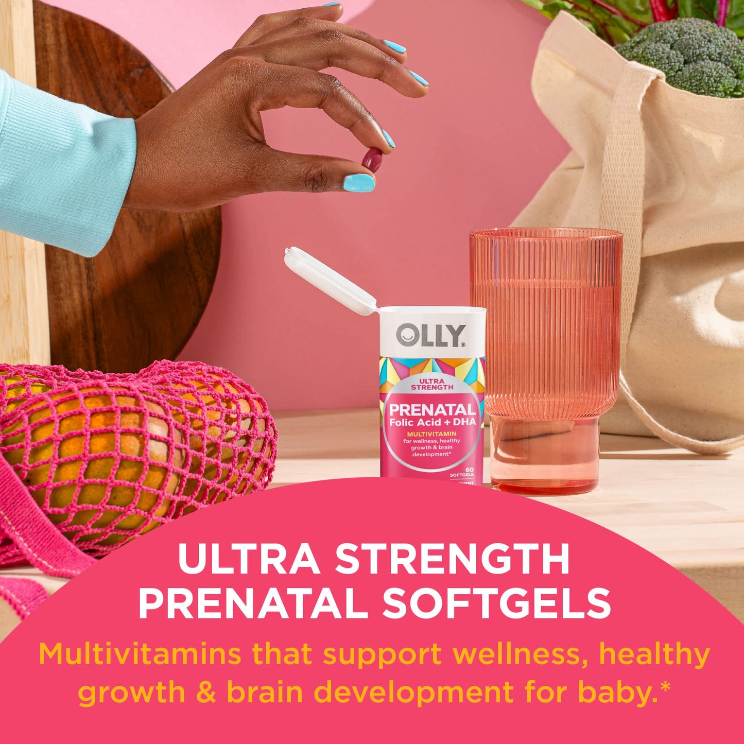 OLLY Ultra Strength Prenatal Multivitamin Softgels, Supports Healthy Growth, Brain Development OLLY