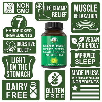 Magnesium Glycinate + Citrate + Malate + Chelate + Orotate + Taurate + Oxide. 7 Forms of Magnesium Complex. 500mg Supplement Capsules for Women & Men. 2 Pills for Sleep, Leg Cramps, Muscles Peak Performance buy supplements Au