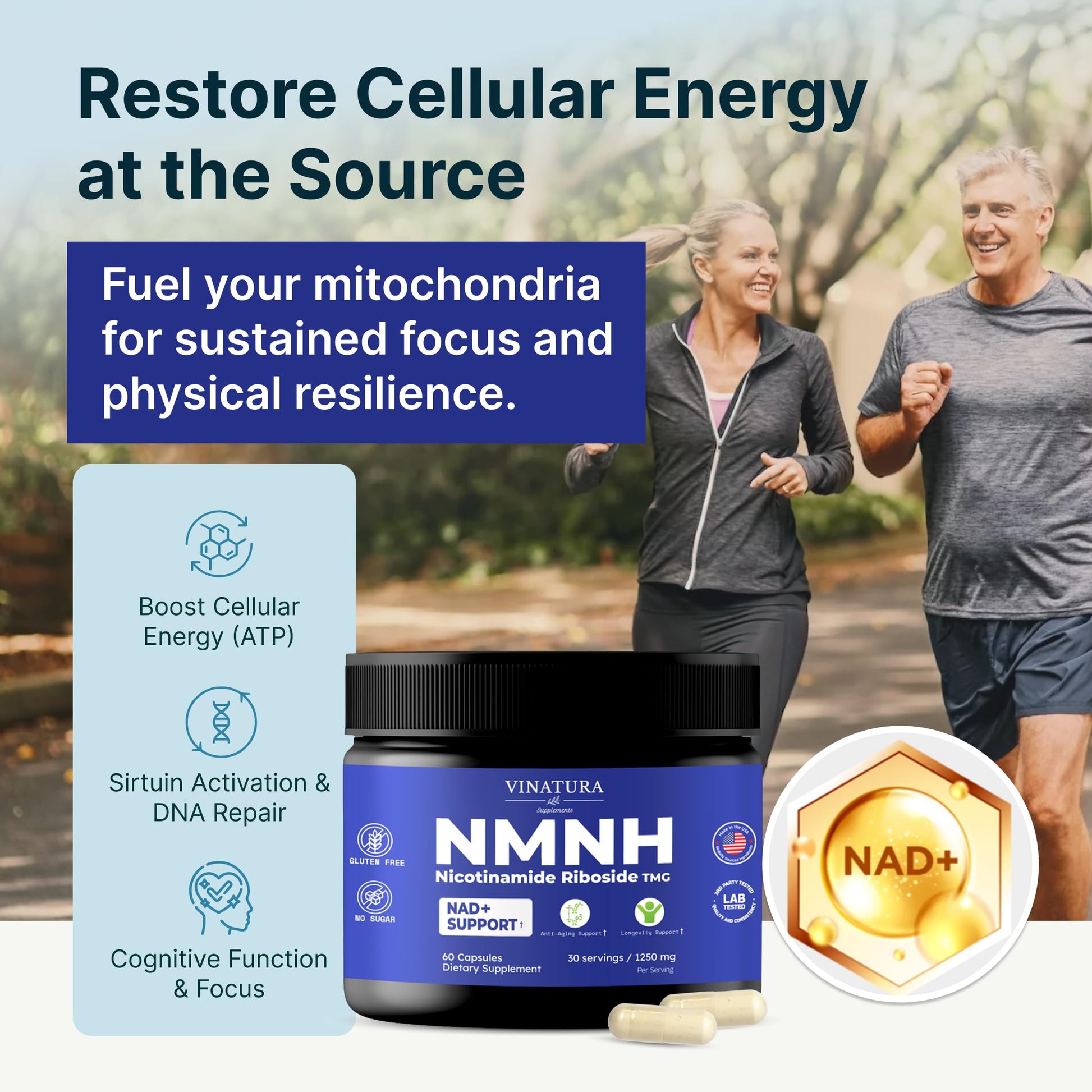 VINATURA NMNH (NMN Supplement Alternative) Nicotinamide Riboside & TMG - NAD Supplement for Anti-Aging - 60 Capsules VINATURABuy Supplements Australia