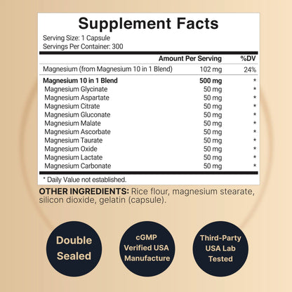Magnesium Complex 500mg, 300 Capsules | 10-in-1 Magnesium Glycinate, Citrate, Malate & More | Chelated Form for Easy Absorption | Non-GMO NatureBell buy supplements Au