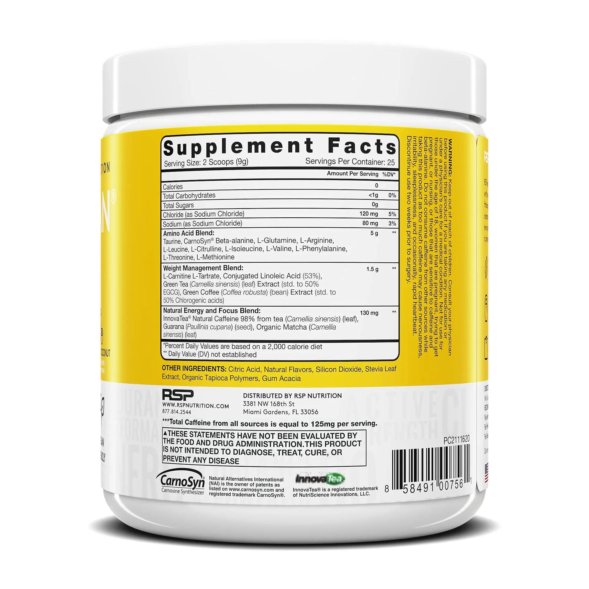 RSP NUTRITION Vegan AminoLean Pre Workout Energy (Pineapple Coconut 25 Servings) RSP NUTRITION