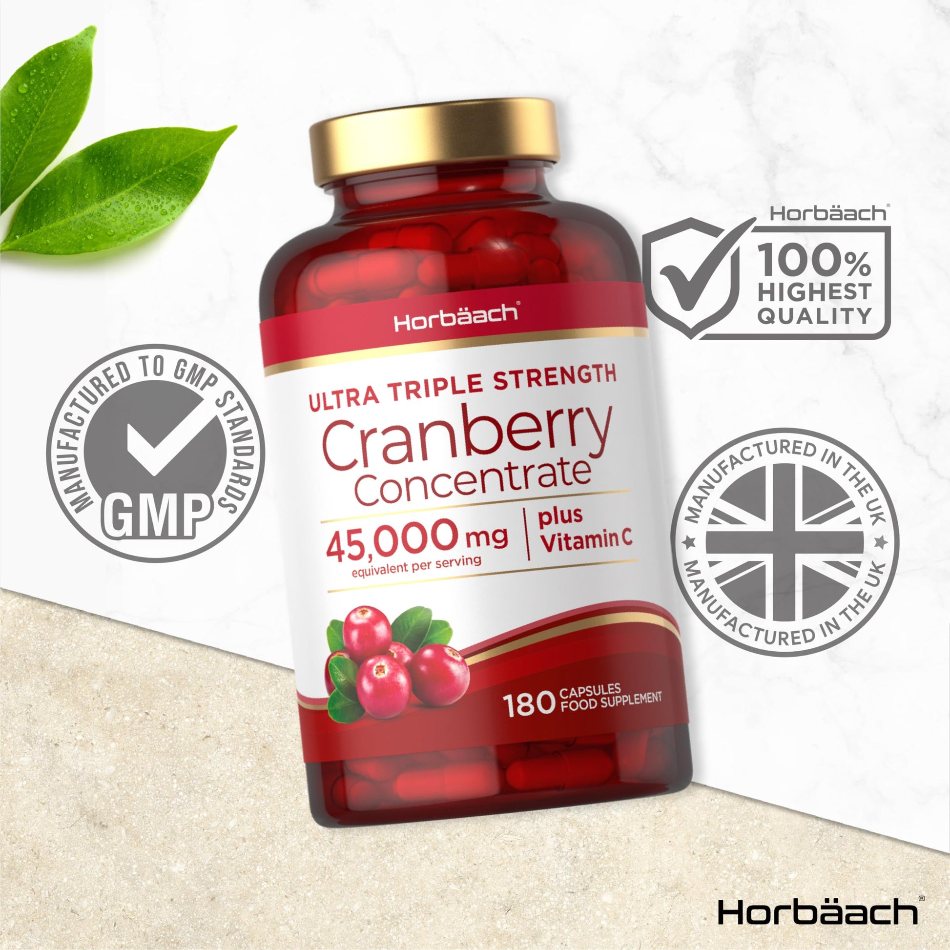 Cranberry Capsules 45,000 mg | High Strength Cranberry Extract with Vitamin C HorbäachBuy Supplements Australia