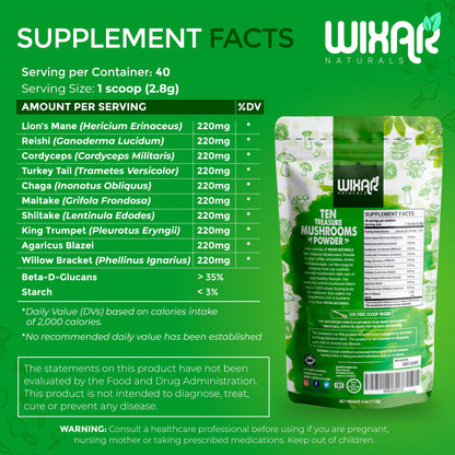 Wixar Mushroom Powder - Ten Treasure Mushrooms Extract Supplement Blend for Coffee WIXAR NATURALS