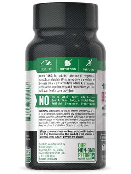 Nature's Truth Beet Root Capsules | 60 Count | Nitric Oxide Supplement for Men and Women Nature's Truth