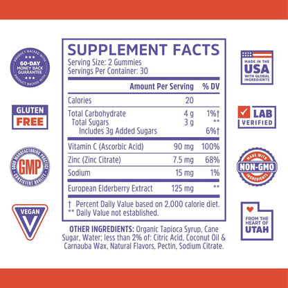 Zhou Nutrition Elder-Mune Sambucus Elderberry Gummies with Zinc and Vitamin C & vH Zhou Nutrition