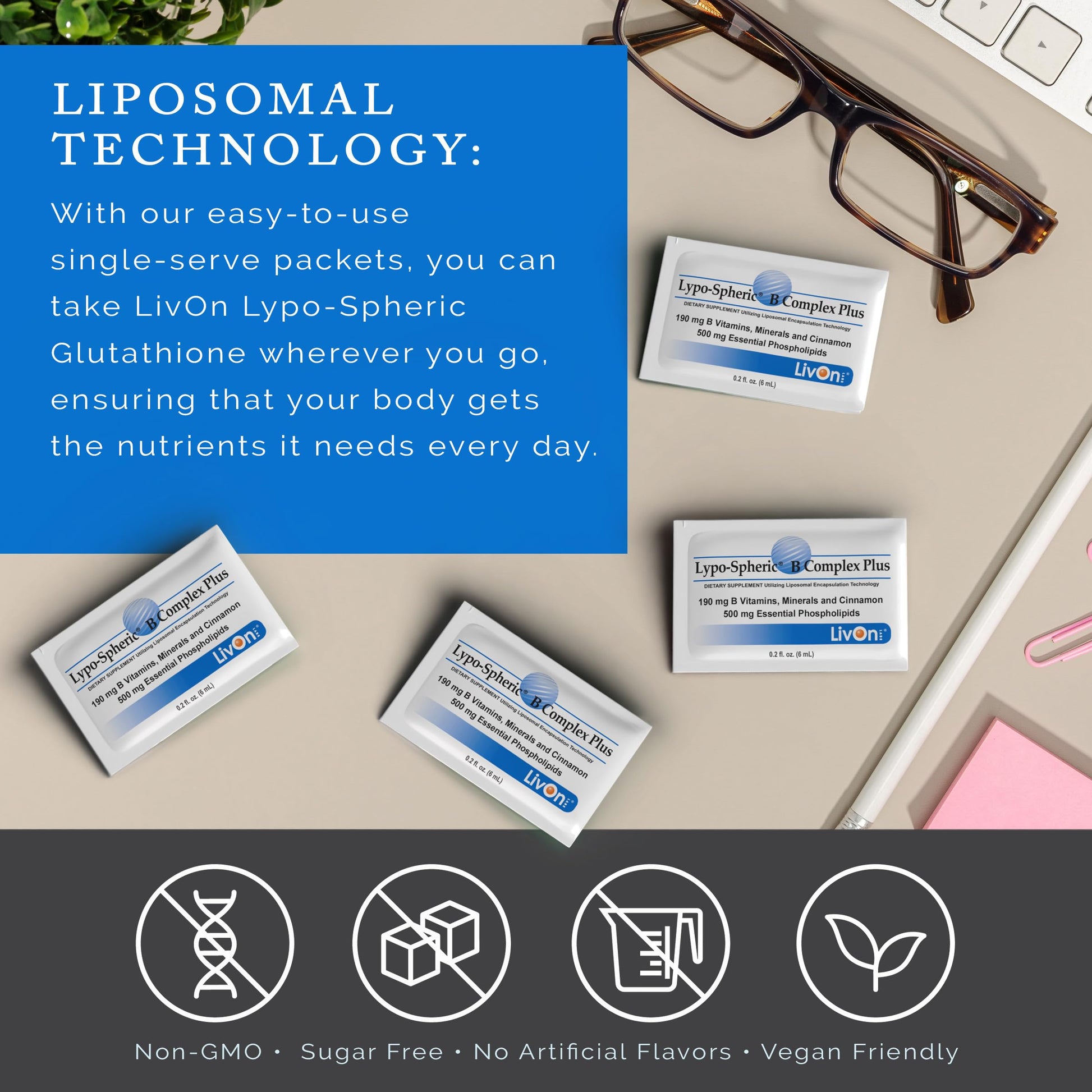 LivOn Laboratories Lypo–Spheric B Complex Plus – 30 Packets – 195 mg B Vitamins, Minerals & Cinnamon Per Packet – Liposome Encapsulated for Improved Absorption – 100% Non–GMO LivOn LaboratoriesBuy Supplements Australia