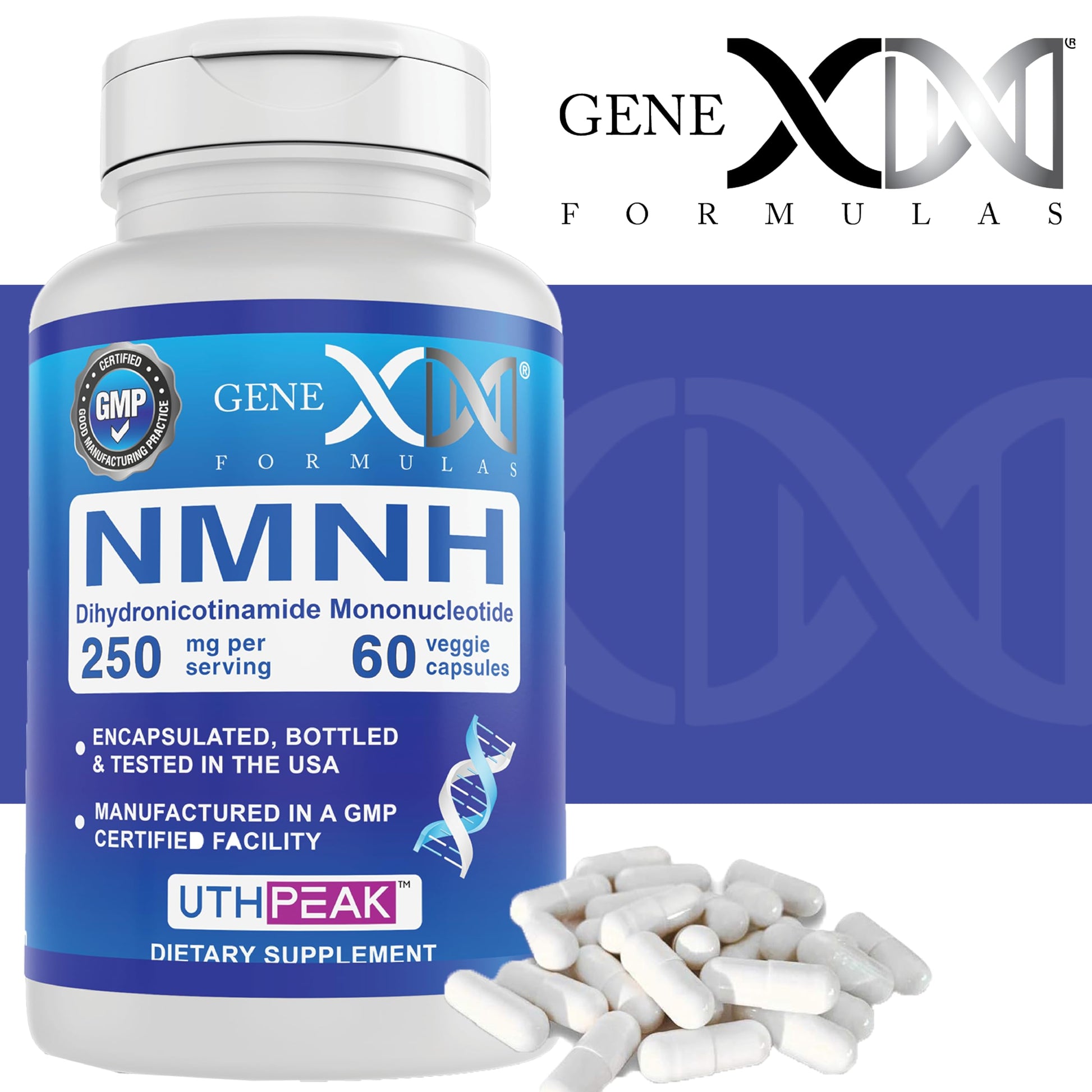 Genex Formulas 250mg NMNH (60 Capsules - 30 Servings) | Uthpeak™ NMNH (Dihydronicotinamide Mononucleotide) NAD+ Precursor for Healthy Aging - Non-GMO, Gluten-Free, Vegetarian Genex FormulasBuy Supplements Australia