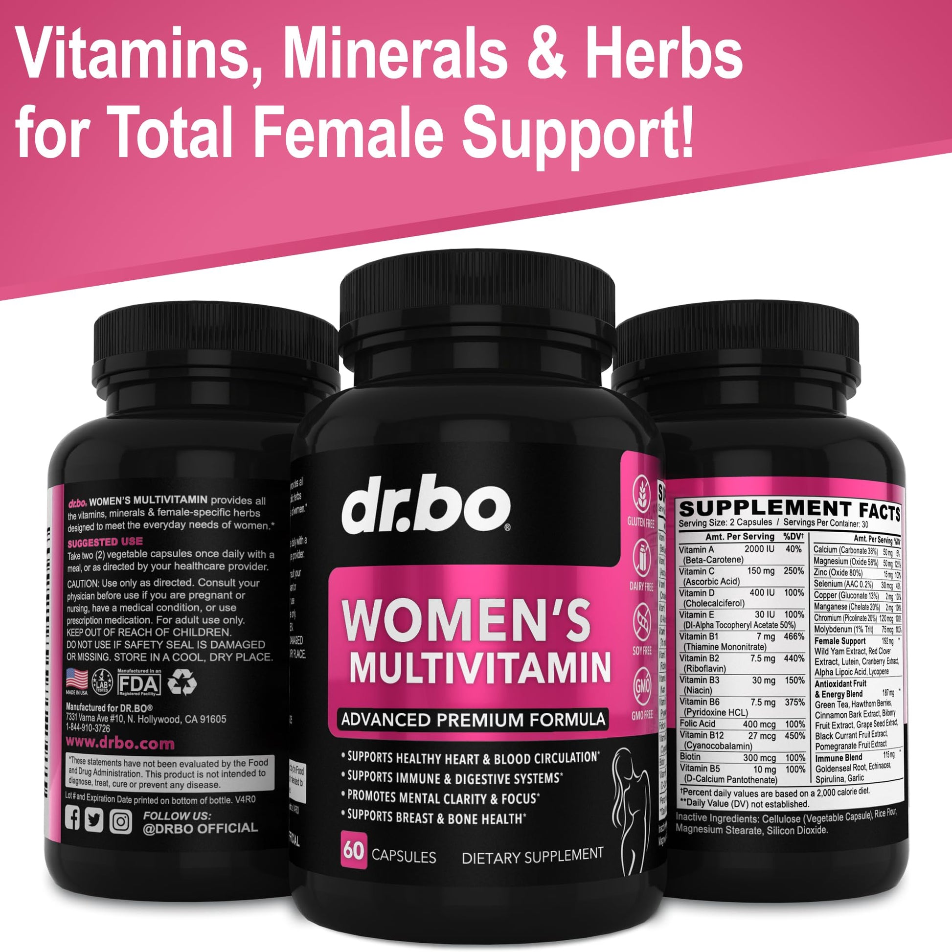 Womens Multivitamin - Natural Daily Multi Vitamins for Women - Womans Energy Vitamin DR. BO