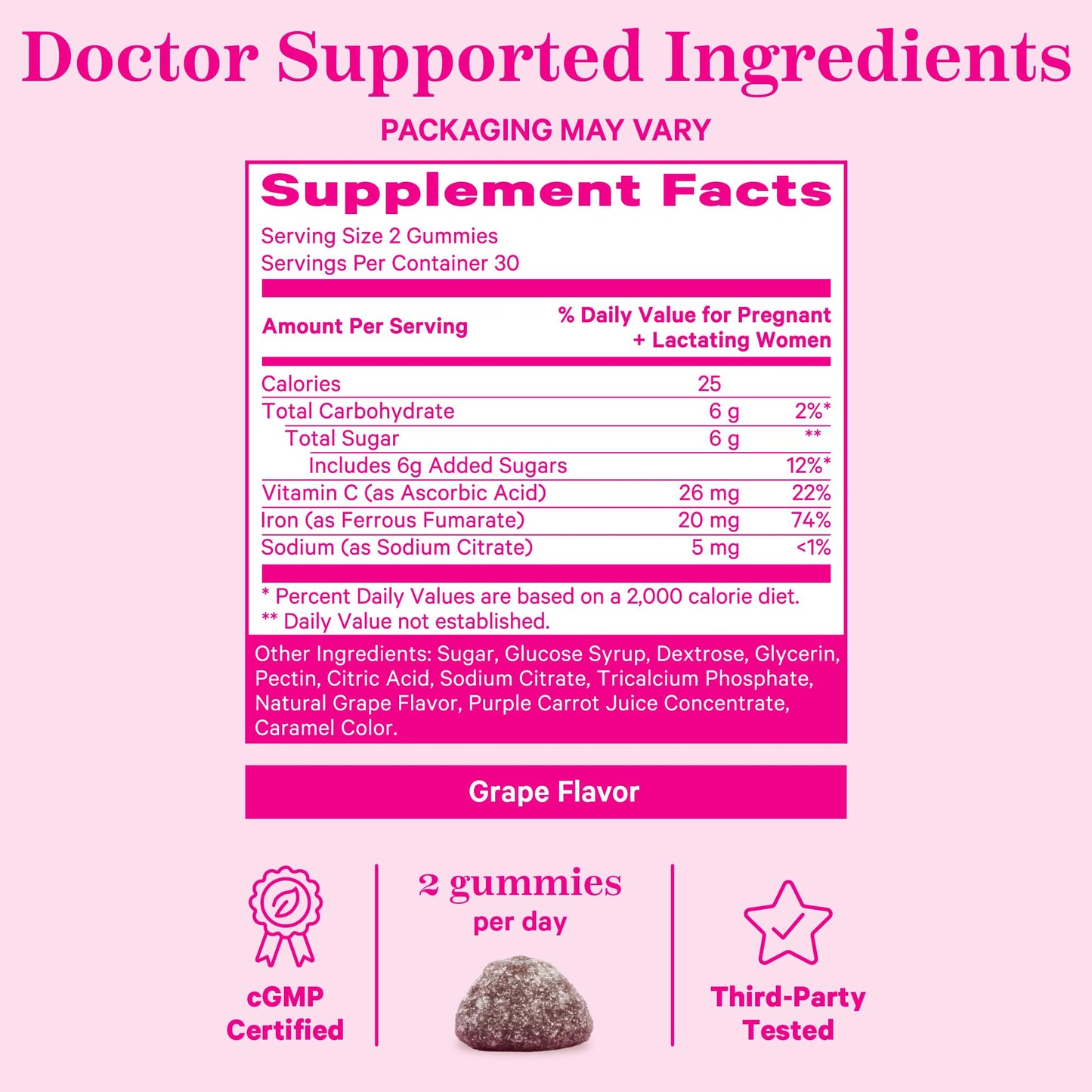 Pink Stork Prenatal Iron Supplement Gummies for Women - 20 mg Iron Gummy with Vitamin C Pink Stork