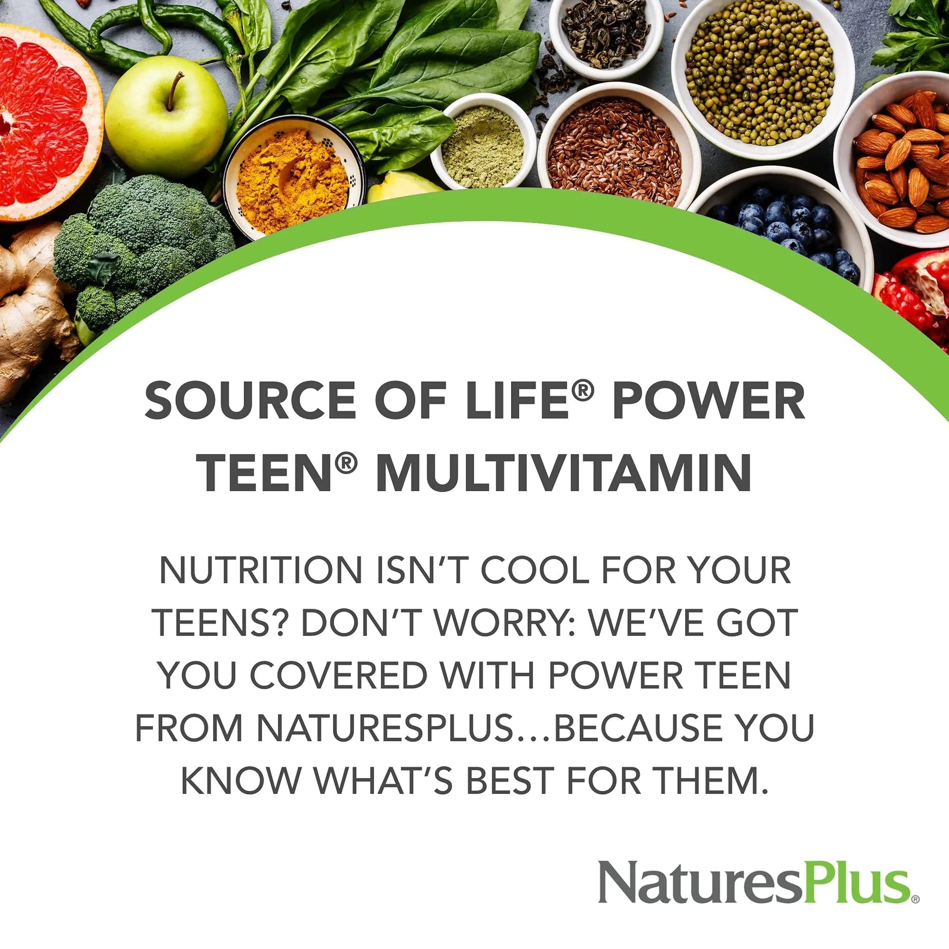 NaturesPlus Source of Life Power Teen - 180 Vegetarian Tablets - Teen Multivitamin with Minerals & Whole Foods for Mental Focus NaturesPlus