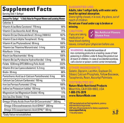 Nature Made Prenatal with Folic Acid + DHA, Prenatal Vitamin and Mineral Supplement Generic