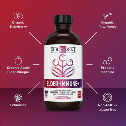 Zhou Nutrition Elderberry Syrup, Immune System Booster with Organic Elderberry Syrup Zhou Nutrition