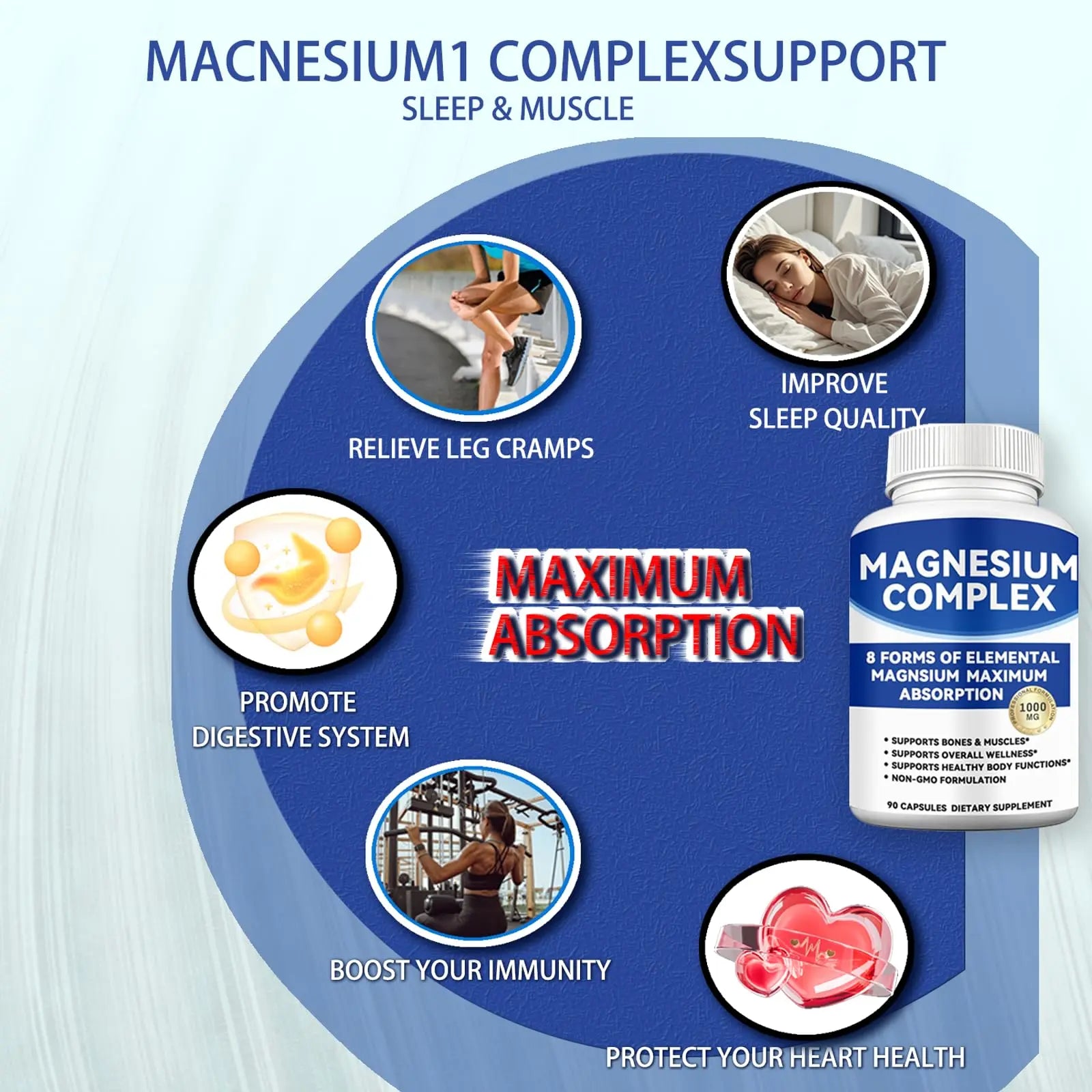 Magnesium Complex 1000mg with 8 Forms – Glycinate, Citrate, Malate, Taurate for Absorption – Supports Bone, Muscle, Energy & Recovery – Vegan, Non-GMO, 90 Capsules (1) alzclipp buy supplements Au