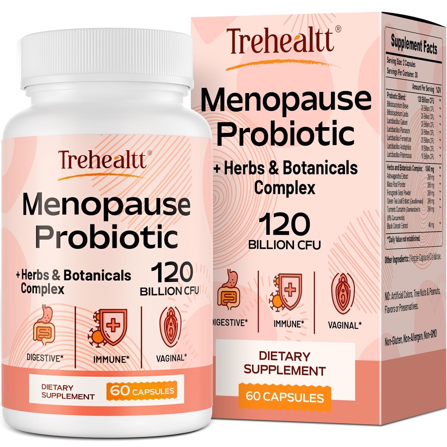 Menopause supplements for women, 120 Billion CFU Probiotic, 13-in-1 Herbs & Botanicals Complex Trehealtt