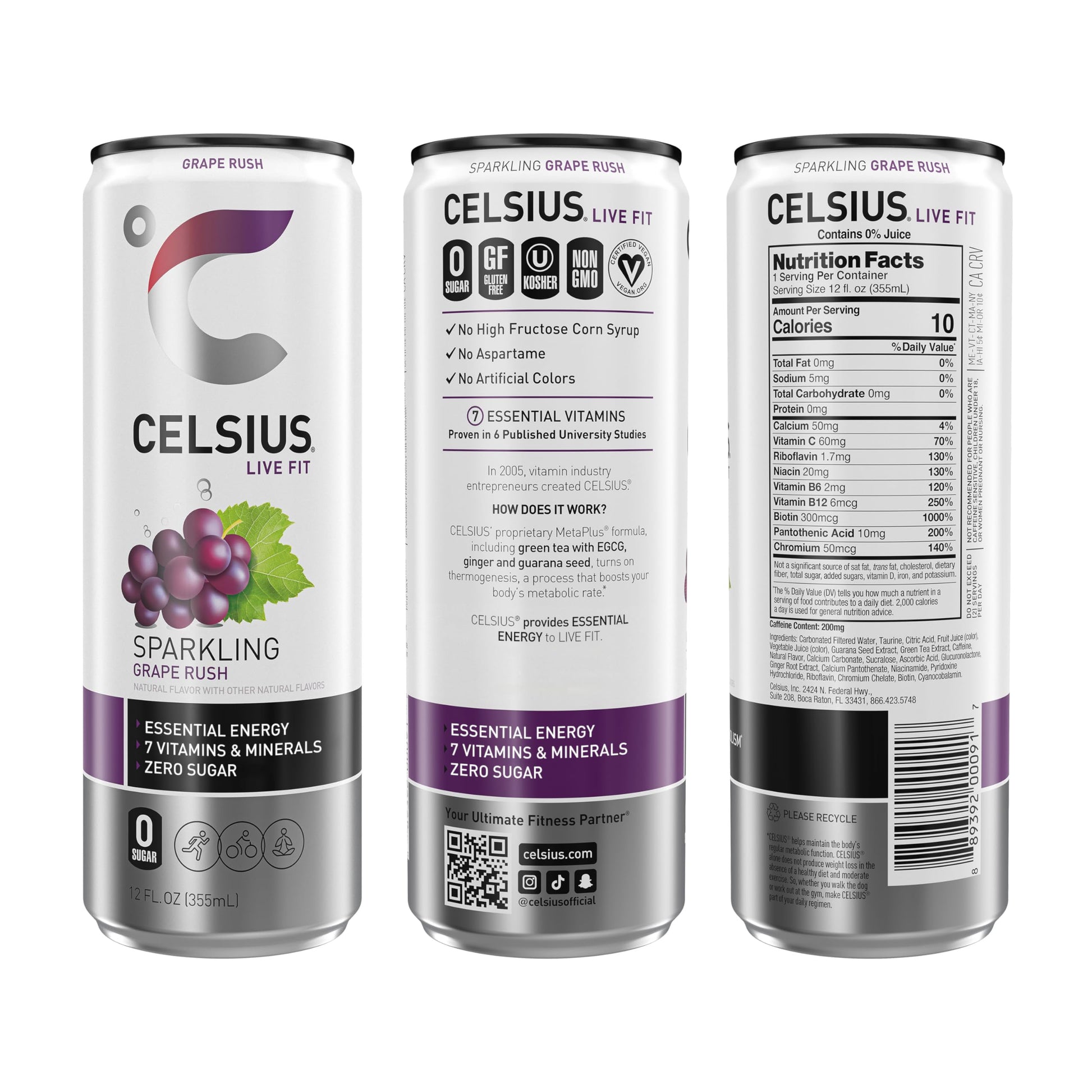 CELSIUS Sparkling Grape Rush, Functional Essential Energy Drink 12 Fl Oz (Pack of 12) CELSIUSBuy Supplements Australia