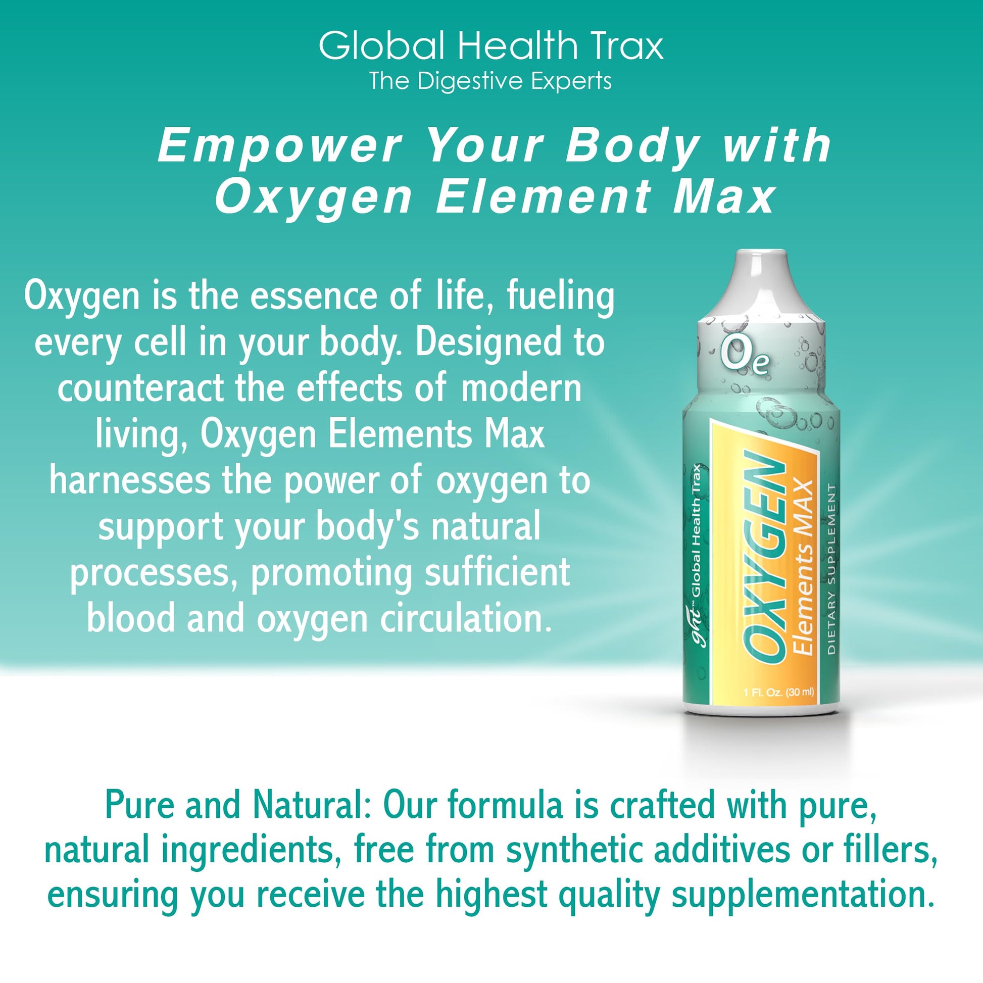 GHT Oxygen Elements Max Liquid Oxygen Drops in 1 Ounce Bottle, Portable Supplement - Bolster Endurance and Stamina, Cleanse Cells (3 Pack) ght Global Health TraxBuy Supplements Australia