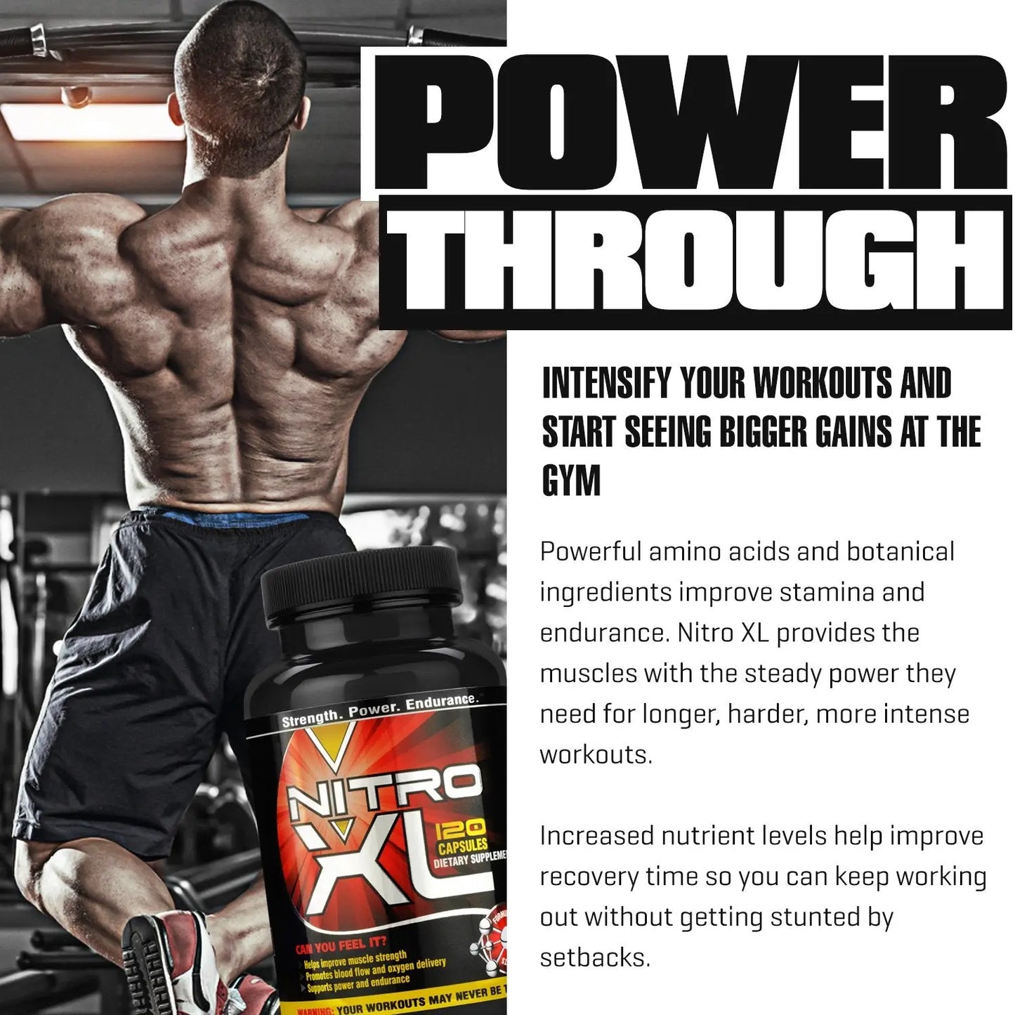 Nitro XL | Nitric Oxide Bodybuilding Supplement – with L-Arginine | Build Muscle Mass Nitro XL